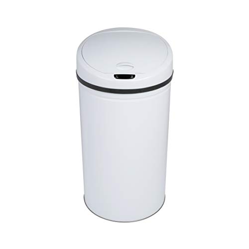 axentia Poubelle Automatique avec Capteur, Poubelle Ronde en Acier avec Couvercle Amovible en Plastique, Capacité env. 40 l, Blanc 133610