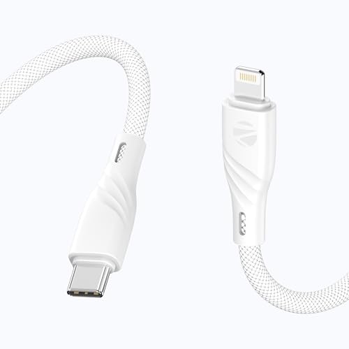 Image of Zebronics Type-C to Lightning Fast Charging Cable, 27W PD Rapid Charging, Charge & Sync Support, Braided Tangle-Free Design, 1.5 Meter Length, Compatible with Type-C PD Adapters (TL300, White)