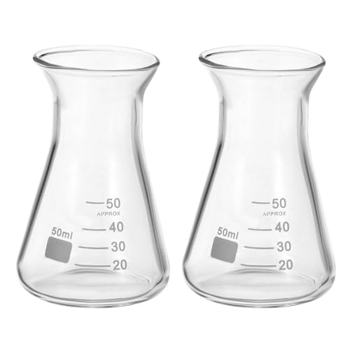PATIKIL Erlenmeyer Flask, 2Pcs 50ml 2oz Narrow Mouth Graduated Flasks Borosilicate Glass with Printed Graduation for Lab Experiment Chemistry Science Study