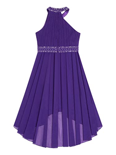 renvena Girls High Low Dress Halter Sleeveless Wedding Pageant Party Ruched Chiffon Formal Flower Dress4