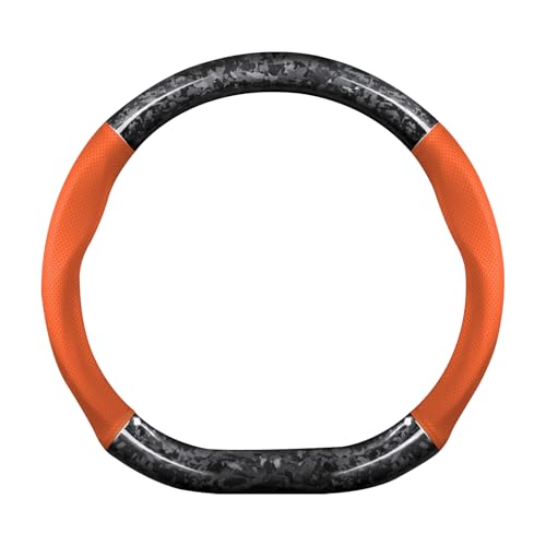 Ergocar Car Steering Wheel Sleeve,D-Type Forging Carbon Fiber and Leather Steering Wheel Sleeve,37-38cm/14.5-15inch,Non-Slip,Soft,Breathable,Modern Sports Style