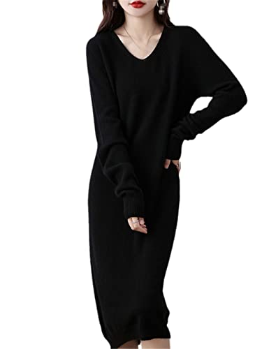 Pull pour femme - Pull à manches longues et col en V - Robe d'automne longue en tricot doux, Hei, S Cover