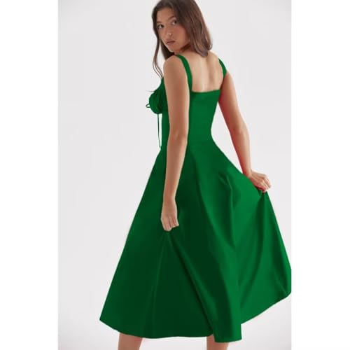 Image of Floral Corset Midi Dress Square Neck A Line Dress with Slit | Square neck floral midi dress with front tie bust wide straps A-line skirt side slit and lightweight fabric