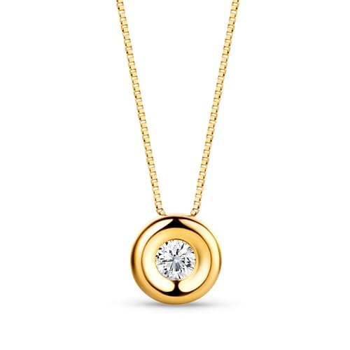 Orovi Collier pour femme en or jaune 18 carats avec pendentif solitaire rond 18 carats (750) et diamant 0,05 carats 42 cm