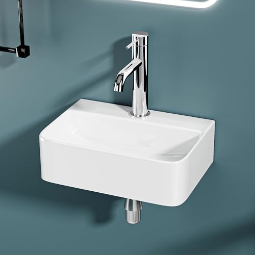 DILECI – Vasque Lave-Mains Suspendue Compacte 36x25x11 cm – Lavabo en Céramique Blanche Brillante – Idéal Petits Espaces, Toilettes, WC et Petites...