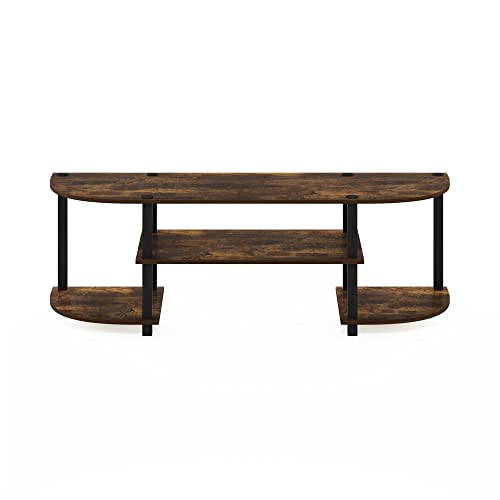 Image of Furinno Turn-S-Tube Wide TV Entertainment Center, Amber Pine /Black | Toolless Entertainment Center with Open Storage Shelves, Media Console Table with Soundbar Shelf for Living Room, Bedroom