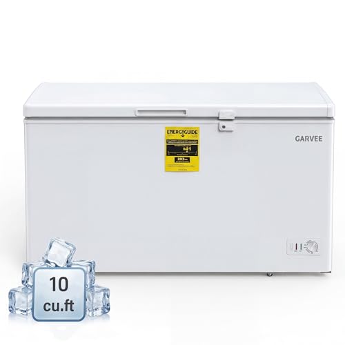 Garvee Chest Freezer, 10 Cubic Feet Large Capacity Freezer Stand Alone with 6 Movable Wheels,...
