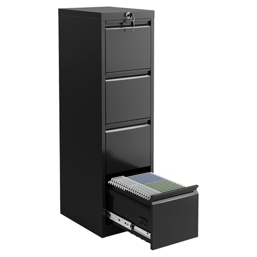 Garvee Classeur à dossiers métallique 4 tiroirs sécurisé – Rangement Vertical Robuste pour Documents A4/Légal/Lettre/F4 – Idéal Bureau – Serrure...