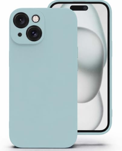 Image of DIZORO Square Microfiber Candy Case Compatible for iPhone 15 Shockproof Slim Back Cover Liquid Silicone Case - Mint Green