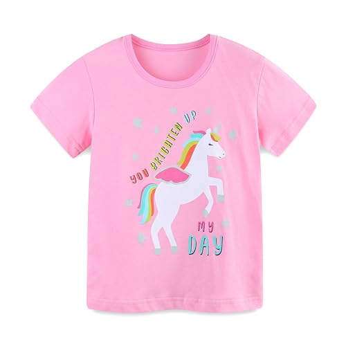 Image of HILEELANG Toddler Girl Summer Short Outfit Sets Cotton Short Sleeve Tops Tees Shorts Clothing Sets