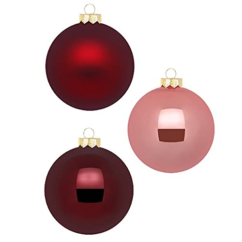 Inge Glas Weihnachtskugeln 10cm in Karton-Box | 6 XL Christbaumkugeln groß | Kugeln aus Glas (Vintage Rose | Bordeaux Altrosa)
