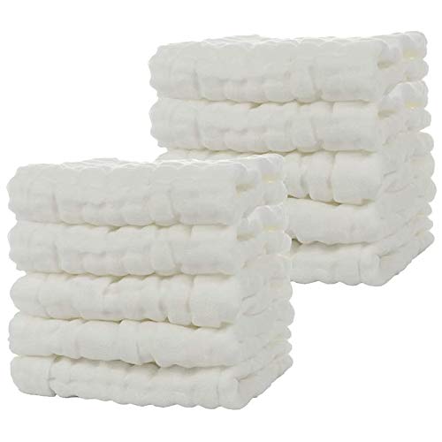 Ferleiss Toallas de baño de muselina para bebé, paquete de 10 toallas reutilizables de algodón suave y absorbentes, para la delicada piel del bebé, color blanco