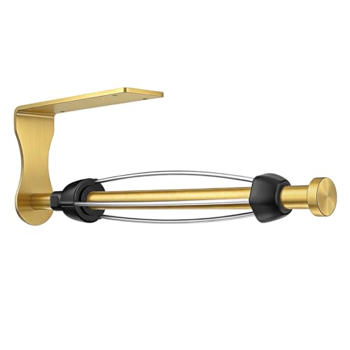 Image of SetSail Paper Towel Holder, Single Hand Operable Paper Towel Holder Under Cabinet with Adjustable Damper Easy Tear Wall Mount Self-Adhesive or Drilled for Kitchen Bathroom, Gold