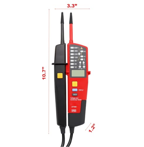 Image of UT18C Voltage Tester, Professional Continuity Tester, IP65 Waterproof Phase Rotation Meter, Multifunctional Electrical Circuit Voltage Meter Tester, LCD Display, Automatic Range, AC /DC 12V-690V
