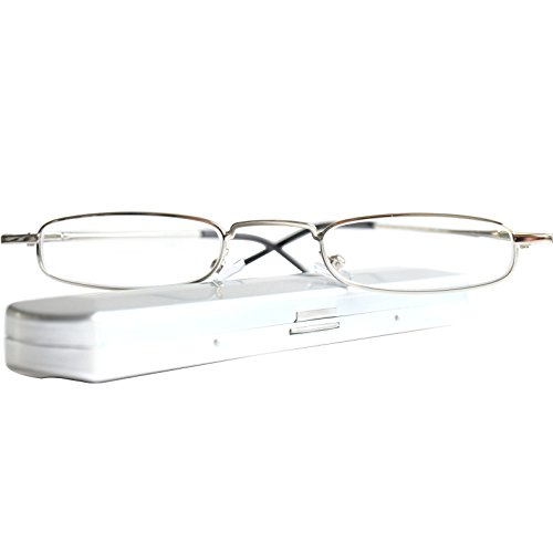 Mini Brille Mini Gafas de Lectura de Metal Ligeras, Montura de Acero Inoxidable (Plateadas), Estuche de Aluminio GRATIS, Ayuda Para Leer Para Mujeres y Hombres, Dioptrías +2.0 Cover