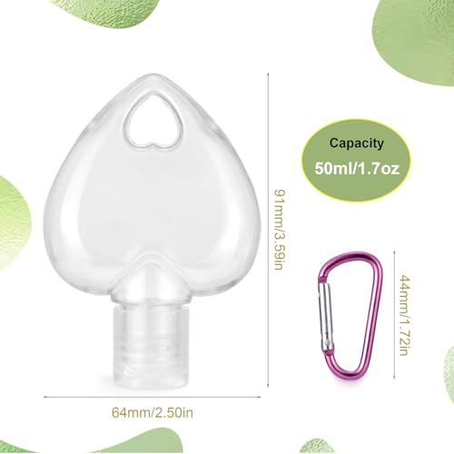 50 PCS Heart Shaped Plastic Clear Travel Bottles with Keychain, Hand Sanitizer Holder, Leakproof Refillable Empty Bottles Portable Squeeze Containers with Flip Cap for Liquid Toiletries(50ml/1.7oz)2