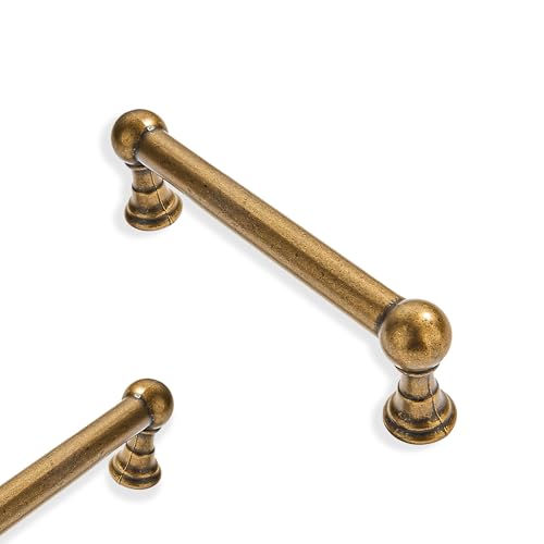 ZAUYX 10 Pack 3 Inch Hole Center Antique Brass Cabinet Pulls 100% Solid Heavy Duty Dresser Pulls Cabinet Drawer Pulls for Kitchen Cupboard Hardware