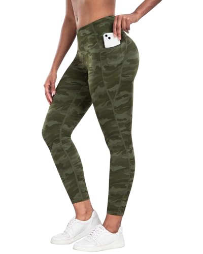 CHRLEISURE Leggings with Pockets for Women - Tummy Control High Waisted Soft Workout Yoga PantsCamo Green XL