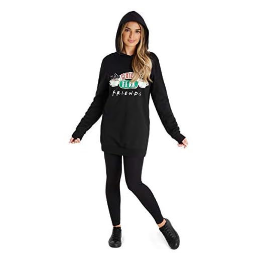 Friends Sudaderas Mujer, Sudaderas Anchas con Capucha, Vestido Sudadera Mujer Color Negro, Merchandising Oficial Regalos para Mujer y Adolescente Talla S-XL (Negro, L)