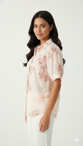 Image of Gufrina Women Floral Printed Shirt Short Sleeve Button Down Top | Casual Summer Blouse Lightweight Soft Fabric Regular Fit Stylish Top