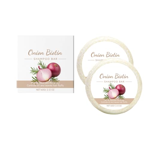 Onion Biotin Shampoo Bar, Solido Shampoo da uomo e da donna, 3 in 1, sapone da doccia per capelli, cuoio capelluto e barba, shampoo idratante, vegano, fatto a mano (2 pezzi)