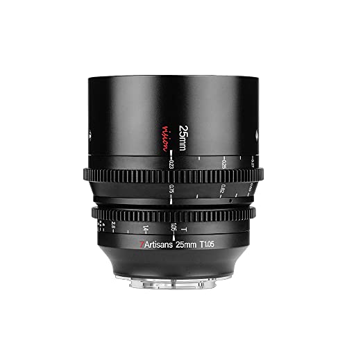 7artisans 25mm T1.05 Large Aperture Cine Lens Wide-Angle Manual Focus Low Distortion Mini Cinema Lens Compatible for Sony E Mount Mirrorless Camera, Black