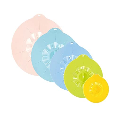 Jzhen 5pcs Couvercle Silicone Alimentaire, Couvercles Extensibles en Silicone, 5 Tailles Différentes Couvercles à Ventouse en Silicone, pour Bols, Casseroles, Assiettes, Tasses, Canettes