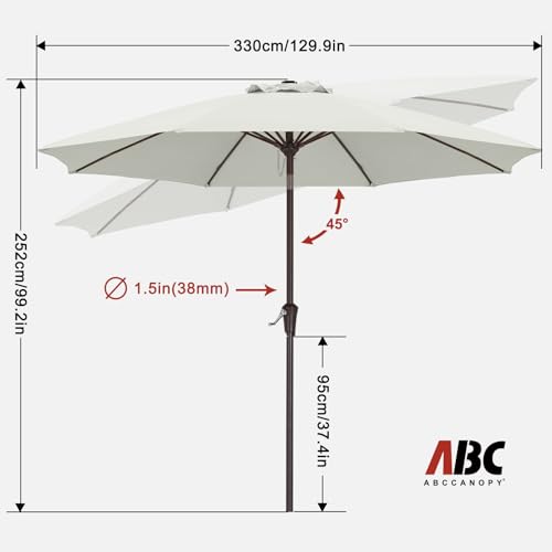 Image of ABCCANOPY 11FT Patio Umbrella, Outdoor Waterproof Table Umbrella with Push Button Tilt and Crank, 8 Ribs UV Protection Pool Umbrella for Garden, Lawn, Deck & Backyard (Beige)