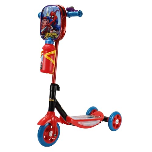 BBR Toys Patinete Infantil 3 Rodas Mochilinha e Garrafinha Som e Luz Marvel Spider Man