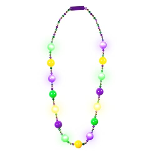 Windy City Novelties - LED Mardi Gras Bead Necklaces 46 Green Purple Gold with 3 Dynamic Light Modes & 8 Bright Lights