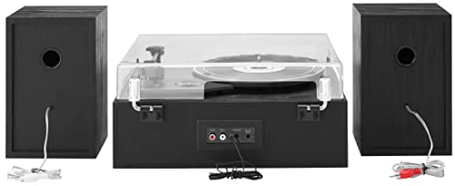 Crosley CR7022A-BK Sloane 3-Speed Bluetooth Turntable and FM Radio Shelf System with Matching Stereo Speakers, Black - Les Beatles, Paul McCartney, John Lennon, RIngo Starr, George Harrison Crosley CR7022A-BK Sloane 3-Speed Bluetooth Turntable and FM Radio Shelf System with Matching Stereo Speakers, Black – Image 7