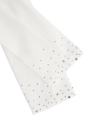 Wdirara Women's Elegant Long Sleeve Blazer Open Front Rhinestone Suit Jackets White Solid Xxl #TOP4