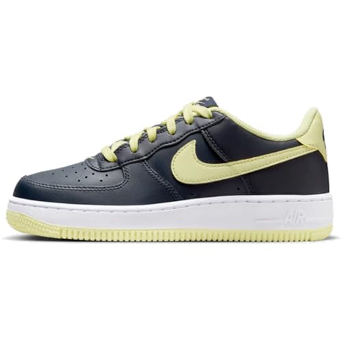 Nike Air Force 1 Big Kids' Shoes (CT3839-400, Dark Obsidian/White/Luminous Green) Size 4.5