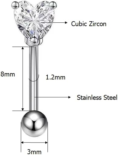 16G Heart Eyebrow Ring for Women Stainless Steel CZ Love Heart Eyebrow Studs Tragus Conch Cartilage Barbell Earrings Body Piercing Jewelry - Image 6