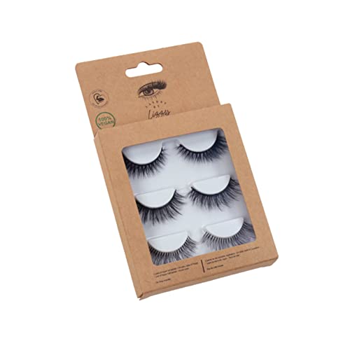 Lashes By Lizzy False Eyelashes By Lizzy Vegan Korean Pbt Fiber, Handmade Eyelashes 3 Pairs Pack, Natural Look Eyelash, Wispy Eyelash, Half Black #TOP1