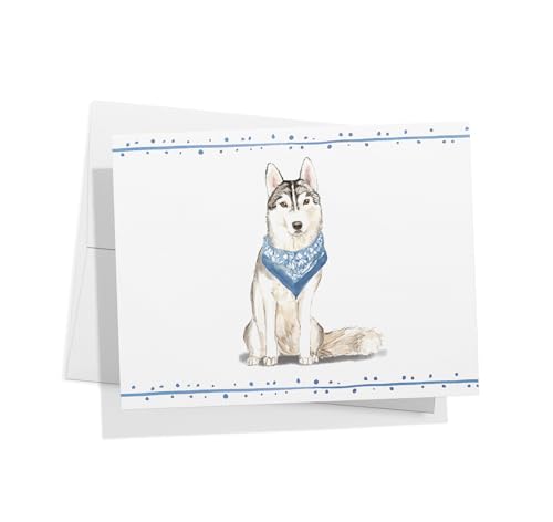 Image of Twigs Paper Siberian Husky Thank You Cards, 12 Blank Dog Stationery Cards
