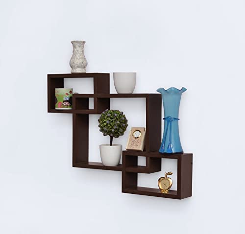 Image of Wooden handicrafts Wooden Stylish Wall Rack Shelves Set of Wall Shelves MDF -Medium Density Fiber Home Decoration Wall Decor (Brown, Interlock 3)