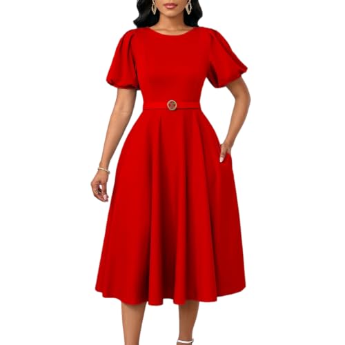 Vestido africano de verano que estiliza la figura con cintura alta y cuello redondo