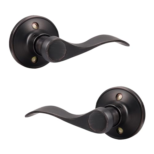 Probrico Pack of Two Dummy Door Lever for Left Hand and Right Hand Oil Rubbed Bronze Interior Door Handle Wave Style Non-Turning Door Knob Stainless Steel