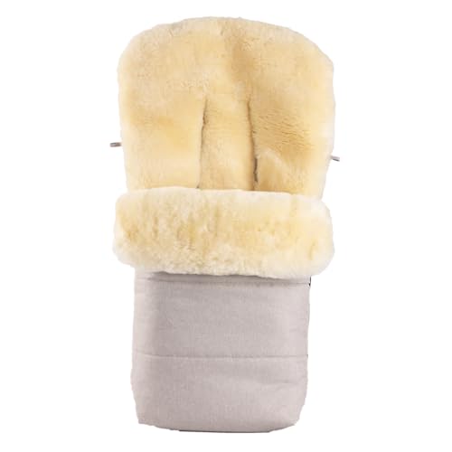 Merauno Baby Lamb Wool Foot Muff Pram Wool Bag Cuddly Buggy Foot Muff Made of Wool Wind and Waterproof Universal 90 x 50 cm (Beige)