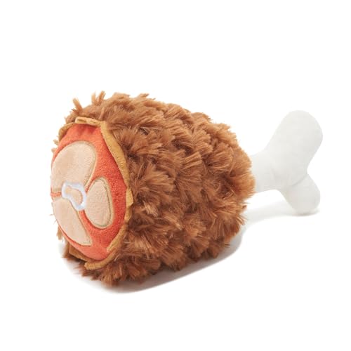 BarkBox Tavern Turkey Leg Dog Toy | Plush Turkey Leg with Shredable Long Hair & Hidden Squeaker Ball Inside | Fun Thrash Toy for Dogs