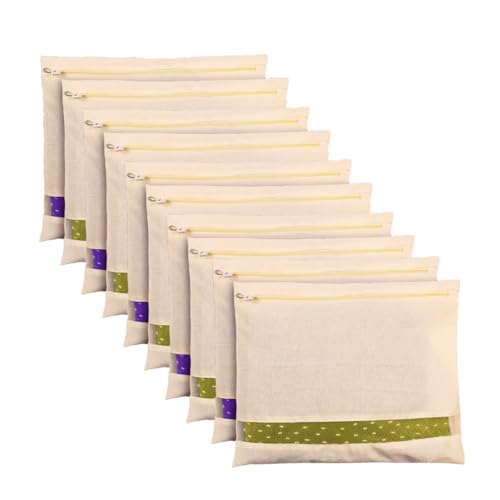Grisha Home Cotton Saree Bags/Covers For Storage Set Of - 10 Big Size Single With Zip Closure For Clothes Bags And Wardrobe Organizer With Transparent Mesh Window, Beige (16 X 14 Inches)