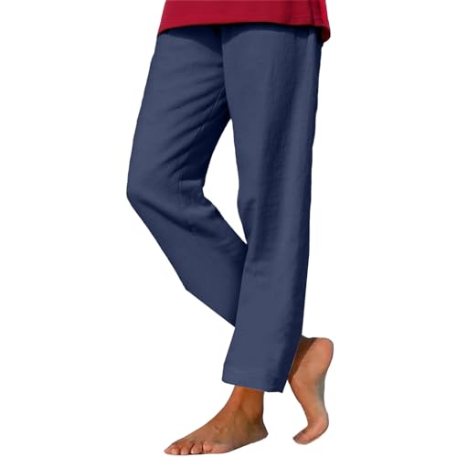 Pantalones Lino Mujer Pantalones Verano Cómodos Cintura Alta Holgados Pantalones Rectos Mujer Fresco Casual Pantalon Baggy Mujer con Bolsillos