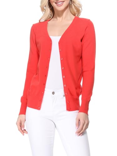 Image of YEMAK Women's Knit Cardigan Sweater - Long Sleeve V-Neck Basic Classic Casual Button Down Knitted Soft Lightweight Top