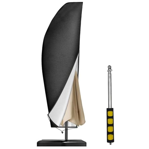 Comzantor Noir Housse Parasol Déporté Imperméable, Bache de Protection Exterieur pour Parasols, Couverture de Parapluie de Jardin avec Mât, Protective...