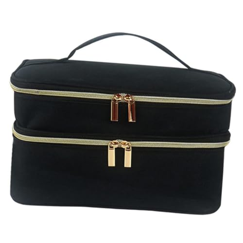Trousse de maquillage portable noire grand format pour voyage et toilette