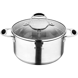 Cacerolas Masterpro MasterPro Foodies | Cacerola de Cocina con Tapa de Cristal | Capacidad de 5,2L | Cacerola de Acero Inoxidable | Muy Resistente, Fácil de Limpiar | Para Todo Tipo de Cocinas