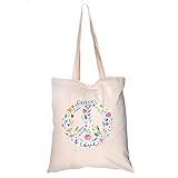  LA CAMISETERIA Bolso Multiusos tela - Tote bag - Línea ECO - 100% algodón 180g/m2 - Color Natural -Estampado Peace & love