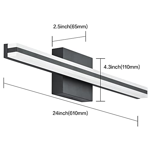 Image of SOLFART 24 Inch Bathroom Vanity Light, Dimmable Black LED Bathroom Lighting Fixture, Modern Mirror Light for Makeup & Shaving