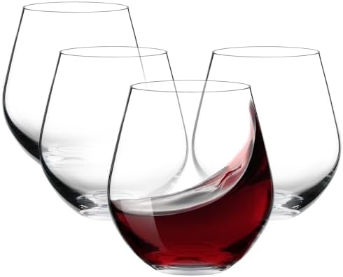 BENETI Premium Stemless Wine Glass | 18oz European Made Stemless Wine Glasses set 4 | Crystal Glass Cups For Red & White Wine, Durable Drinking Glasses